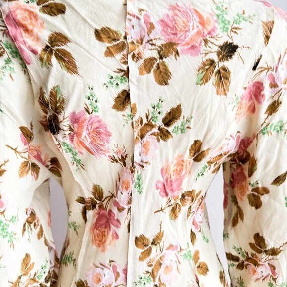 Zara Pastel Green Pink Floral Bias Cut Long Sleeve Maxi Dress XS - Picture 7 of 9